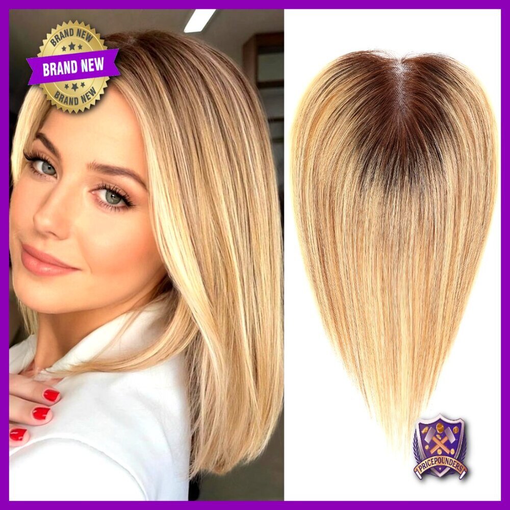 Real Human Hair Topper Hand-Tied Swiss Lace Base No Bangs Thinning Hair Solution